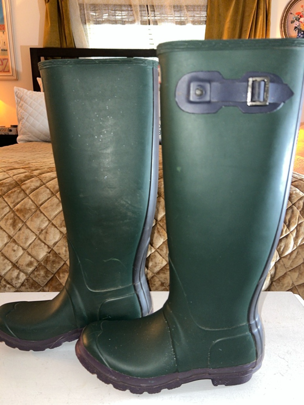 Hunter Dark Green Tall Rain Boots with Purple Soles. Limited edition. - Picture 3 of 9